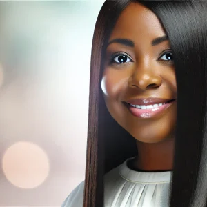 African American woman with long silk pressed shiny straight hair