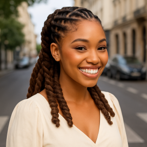 black woman with locs and barrels hairstyle